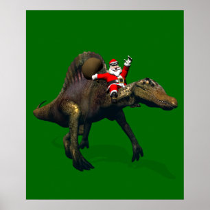 Poster Equitação de Papai Noel em Spinosaurus