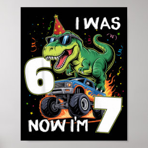 Poster era 6 7 Aniversário Menino Caminhão Monstro Dinoss
