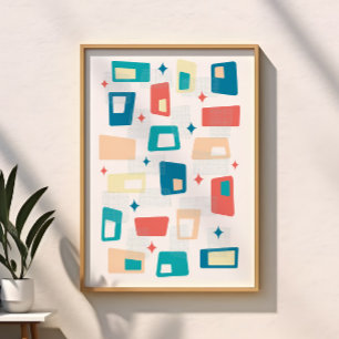 Poster Era Atômica Meados do Século Moderno Blocos Azul P