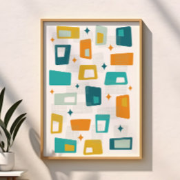 Poster Era Atômica Meados do Século Moderno Blocos Verde