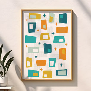 Poster Era Atômica Meados do Século Moderno Blocos Verde