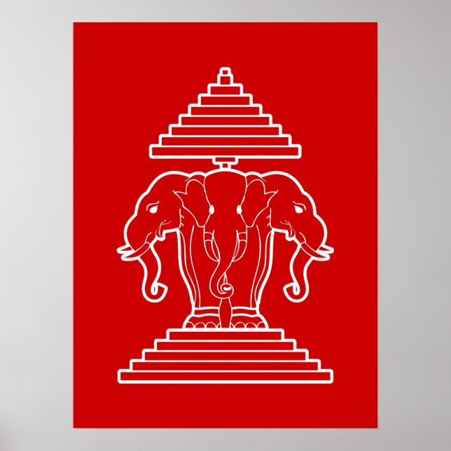 Pôster Erawan Elefante de Três Cabeças Lao / Bandeira do  (Frente)