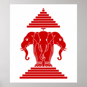 Pôster Erawan Three Headed Elephant Lao / Laos Flag