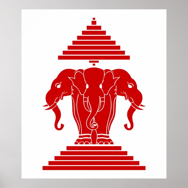 Pôster Erawan Three Headed Elephant Lao / Laos Flag (Frente)