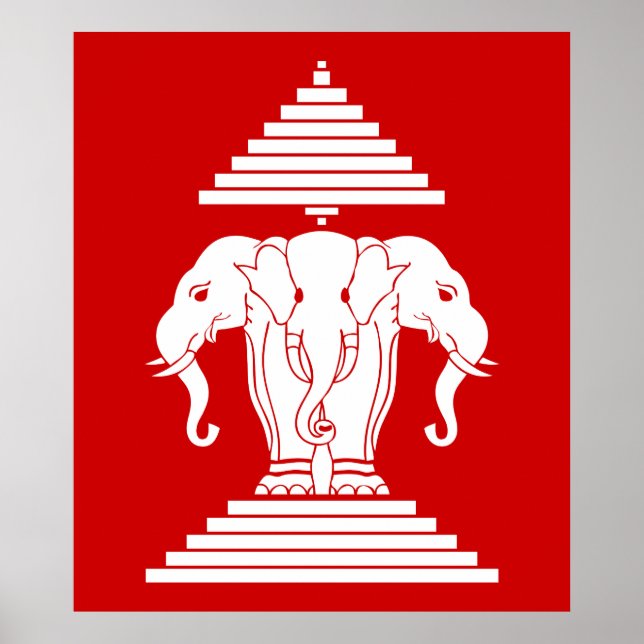 Pôster Erawan Three Headed Elephant Lao / Laos Flag (Frente)