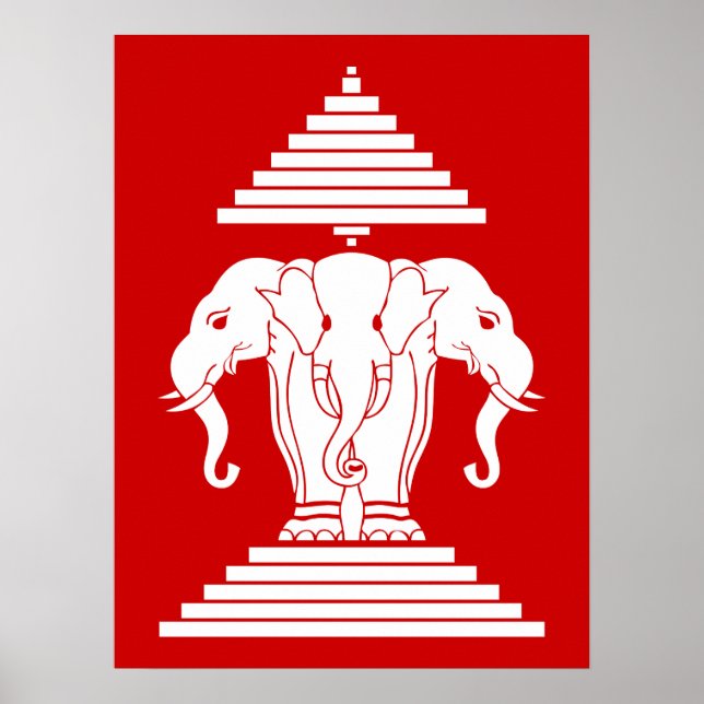 Pôster Erawan Three Headed Elephant Lao / Laos Flag (Frente)