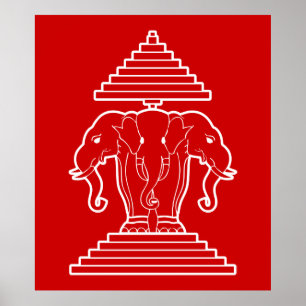 Poster Erawan Three Headed Elephant Lao / Laos Flag