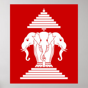 Poster Erawan Three Headed Elephant Lao / Laos Flag