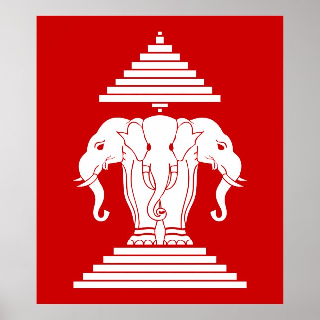 Poster Erawan Three Headed Elephant Lao / Laos Flag (Frente)