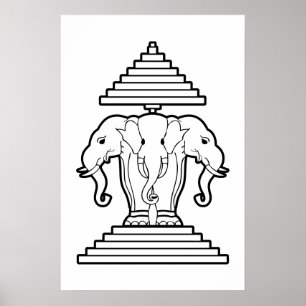 Pôster Erawan três dirigiu o Lao do elefante/bandeira de
