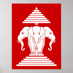 Pôster Erawan três dirigiu o Lao do elefante/bandeira de