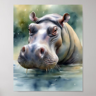 Poster Ereal Hippo Watercolor
