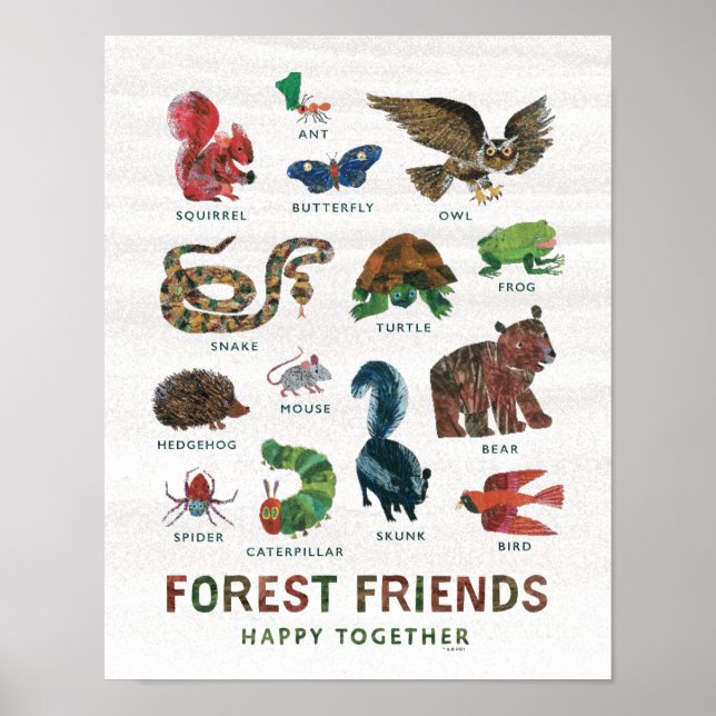 Poster Eric Carle | Amigos da Floresta Felizes Juntos (Frente)