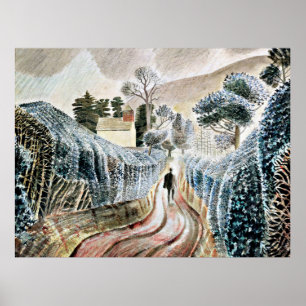 Poster Eric Ravilious art, Wet Tarde,