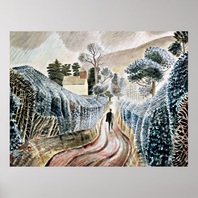 Poster Eric Ravilious art, Wet Tarde, (Frente)