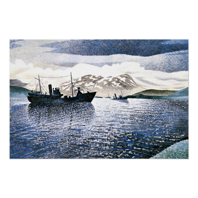 Pôster Eric Ravilious - Noruega, realismo mágico, (Frente)