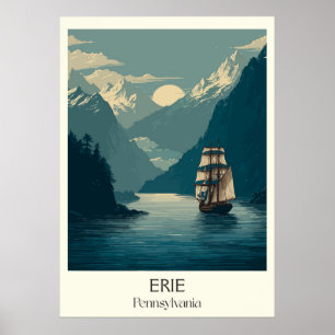 Poster Erie Pensilvânia Vintage Lake Ship Viagem Art
