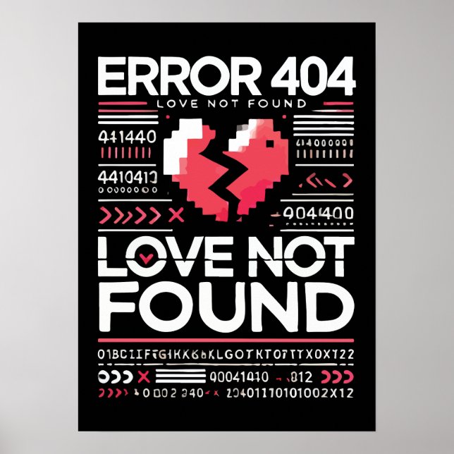 Poster Error 404 Love Not Found, Engraçado Anti-Namorados (Frente)