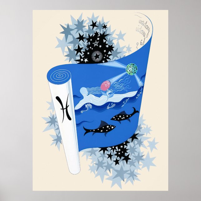 Poster Erté - O Zodiac Suite, Peixes (Frente)