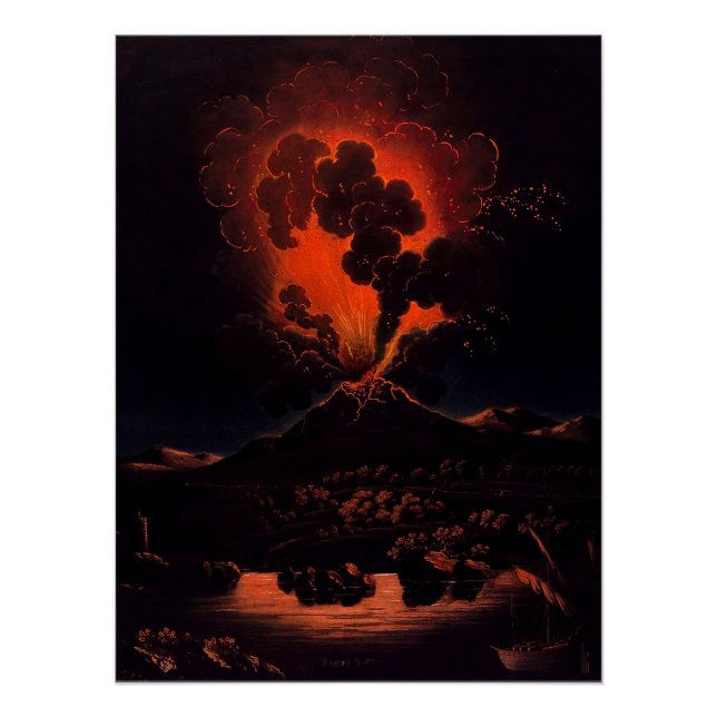 Pôster Erupção do Monte Etna à noite (F Weber) (Frente)