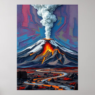 Poster Erupção no movimento - Arte Panorâmica Fiery Volca