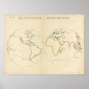 Pôster Esboço 2 do mapa do mundo