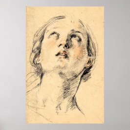 Poster Esboço a Lápis de Retrato de Mulher em Tons Neutro