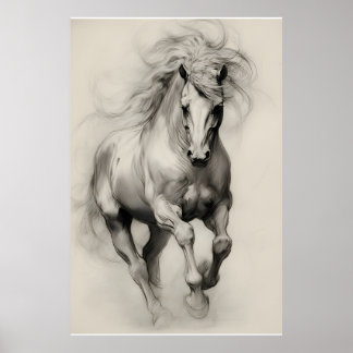 Poster Esboço a Lápis do Cavalo Etéreo em Corrida