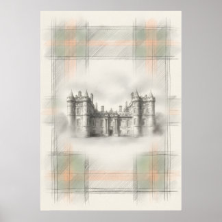 Poster Esboço Arquitetônico do Castelo Escocês Histórico