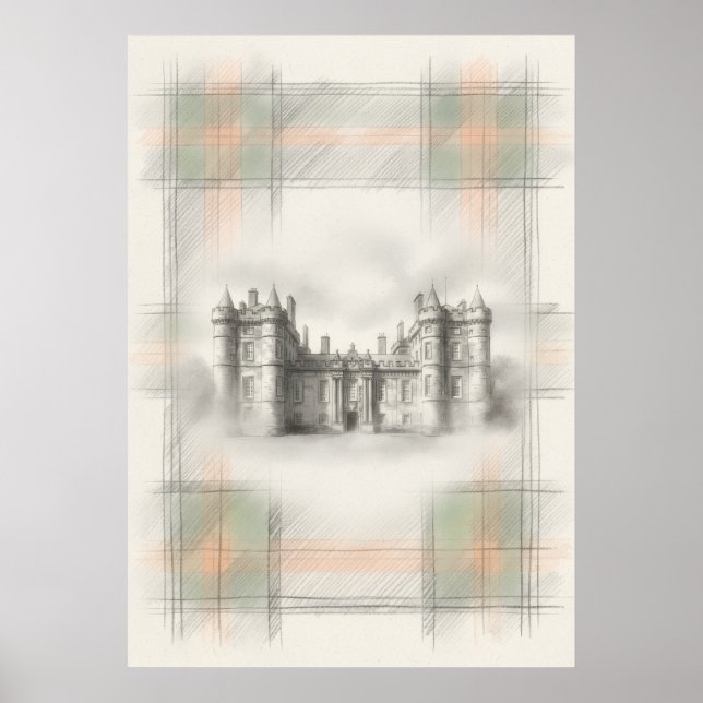 Poster Esboço Arquitetônico do Castelo Escocês Histórico  (Frente)