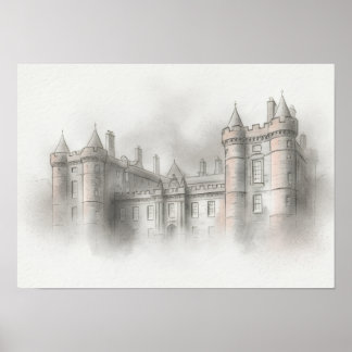 Poster Esboço Arquitetônico do Castelo Escocês Histórico