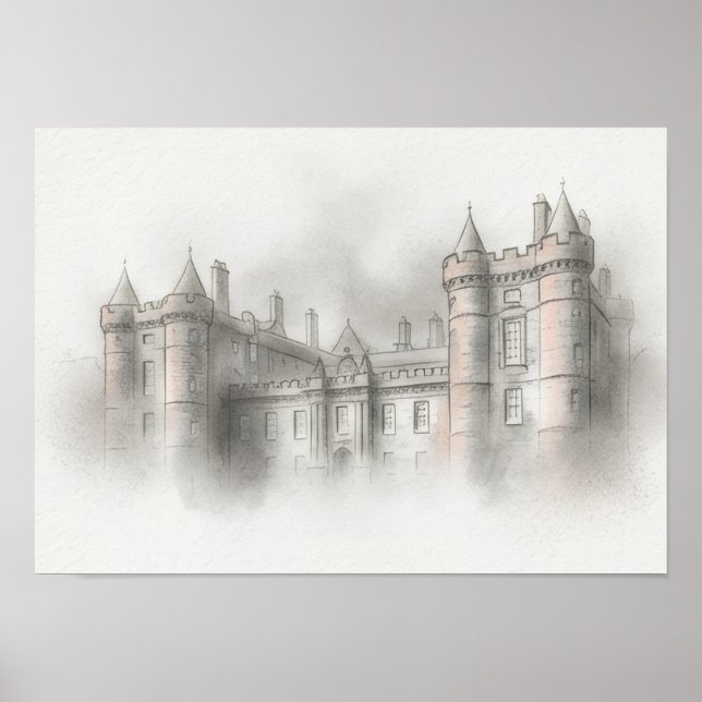 Poster Esboço Arquitetônico do Castelo Escocês Histórico  (Frente)