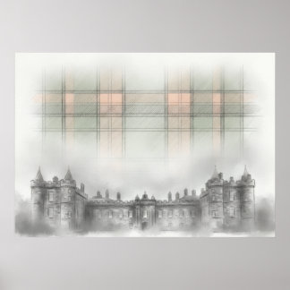 Poster Esboço Arquitetônico do Castelo Escocês Histórico