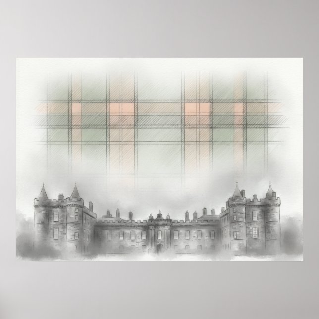 Poster Esboço Arquitetônico do Castelo Escocês Histórico  (Frente)