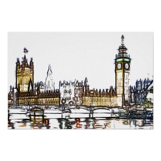 Pôster Esboço Artístico do Palácio de Westminster (Frente)