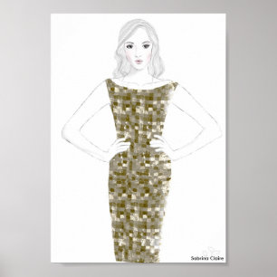 Poster Esboço da forma - vestido Dourado