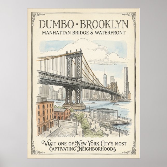 Poster Esboço da Orla de Dumbo Brooklyn (Frente)