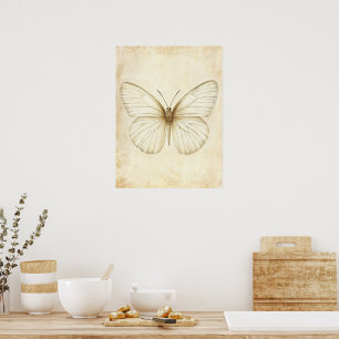 Poster Esboço de Borboleta Vintage: Arte da Natureza Eleg