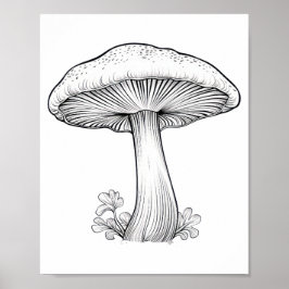 Poster Esboço de cogumelo desenho a lápis, desenho animad