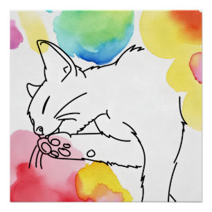 Pôster Esboço de Gato Colorido