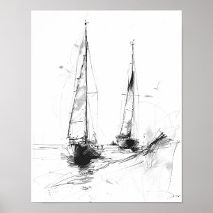Poster Esboço de Iate Vintage – Arte Minimalista Náutica