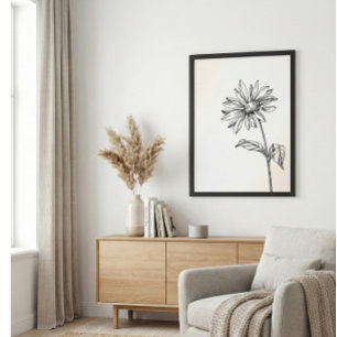 Poster Esboço de Linha de Flor Silvestre Preta e Branca M
