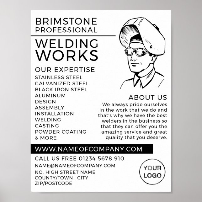 Poster Esboço de retrato de soldador, trabalhador de meta (Frente)