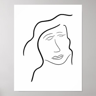 Poster Esboço de Rosto de Mulher Minimalista para Parede