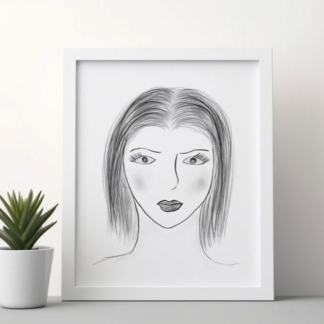 Poster Esboço de Rosto de Mulher Preto e Branco para Pare (Criador carregado)