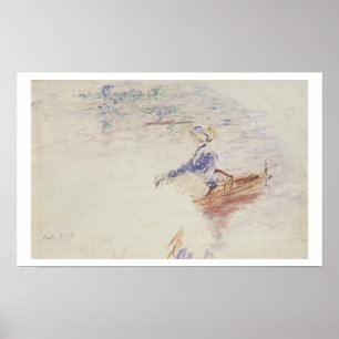 Pôster Esboço de uma jovem mulher em um barco, 1886 (w/c