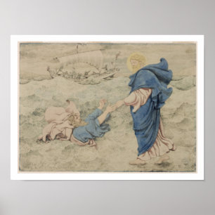 Poster Esboço do cristo que anda na água (w/c no papel)