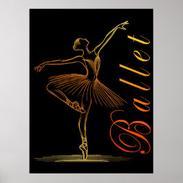 Poster Esboço Elegante de uma Bailarina Executando Balé