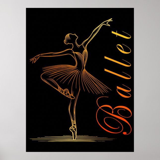 Poster Esboço Elegante de uma Bailarina Executando Balé (Frente)