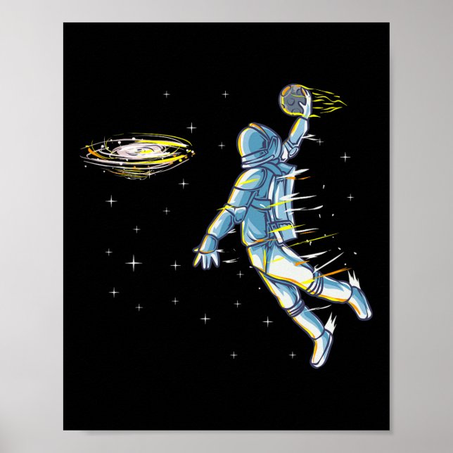 Poster Esboço Espaço Astronauta Slam Dunk Jam Humor Espor (Frente)